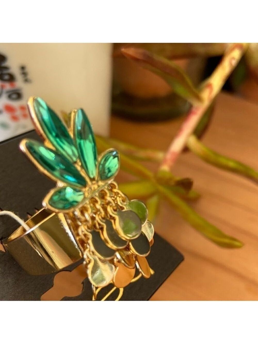 Gold Green Pineapple bebe Statement Ring